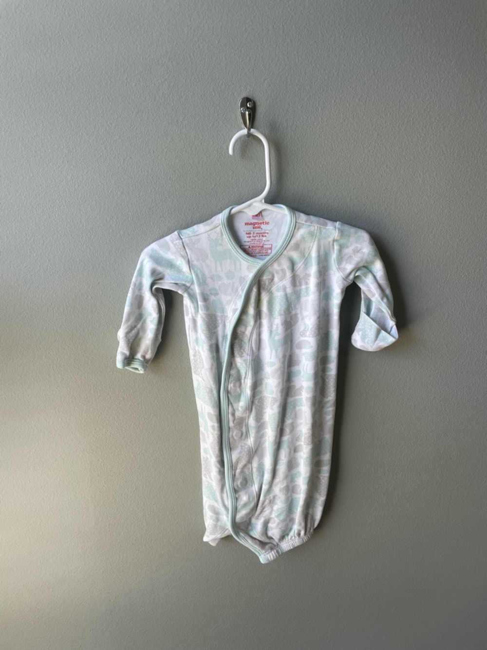 Magnetic Me // Woodland Animals Blue Grey and White Infant Gown with Magnets